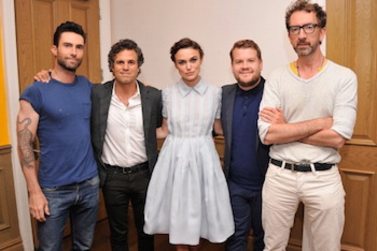 L-R: Adam Levine, Mark Ruffalo, Keira Knightley and John Carney. Photo: Getty