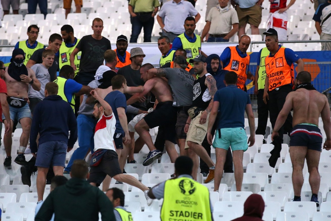 Russian fans attacked the English in the stadium in Marseille. Photo: Getty