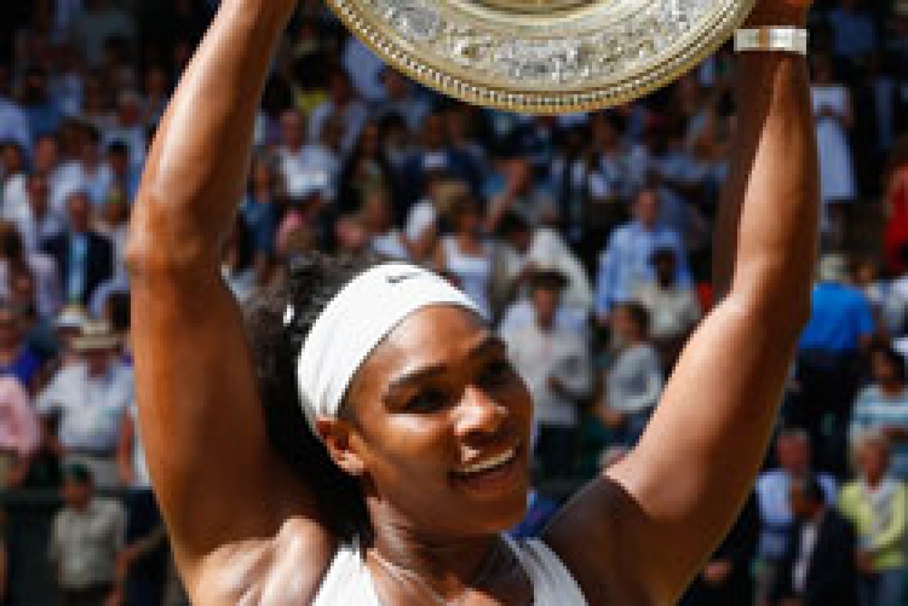 Williams celebrates her 2015 Wimbledon title. Photo: Getty