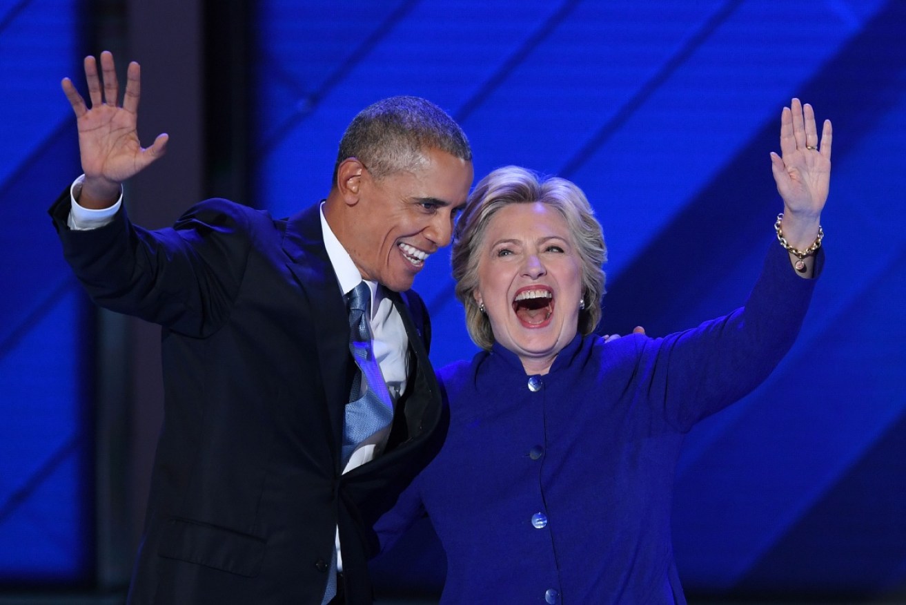 Mr Obama hugged Mrs Clinton on the convention stage after his address.