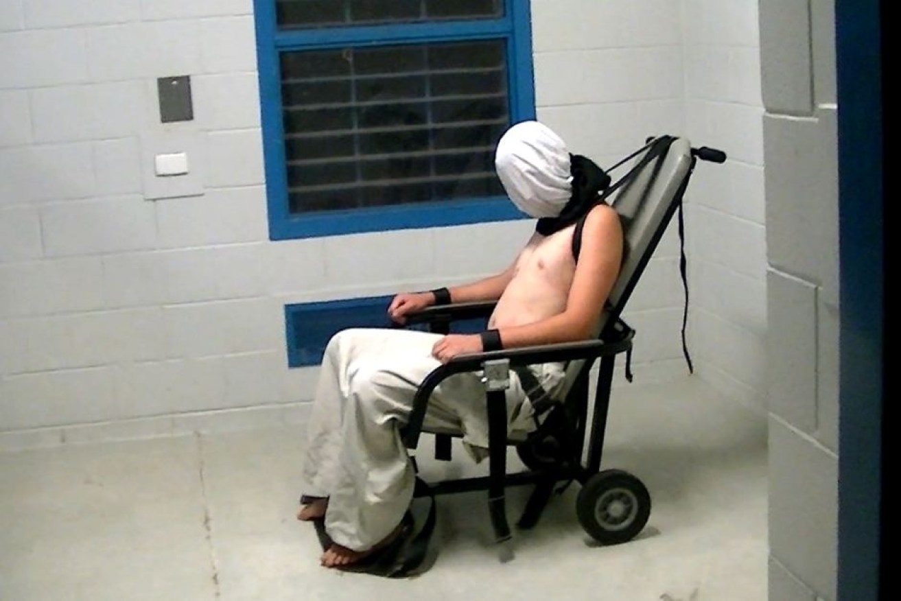 Dylan Voller was hooded and strapped into a mechanical restraint chair in March 2015 for almost two hours.