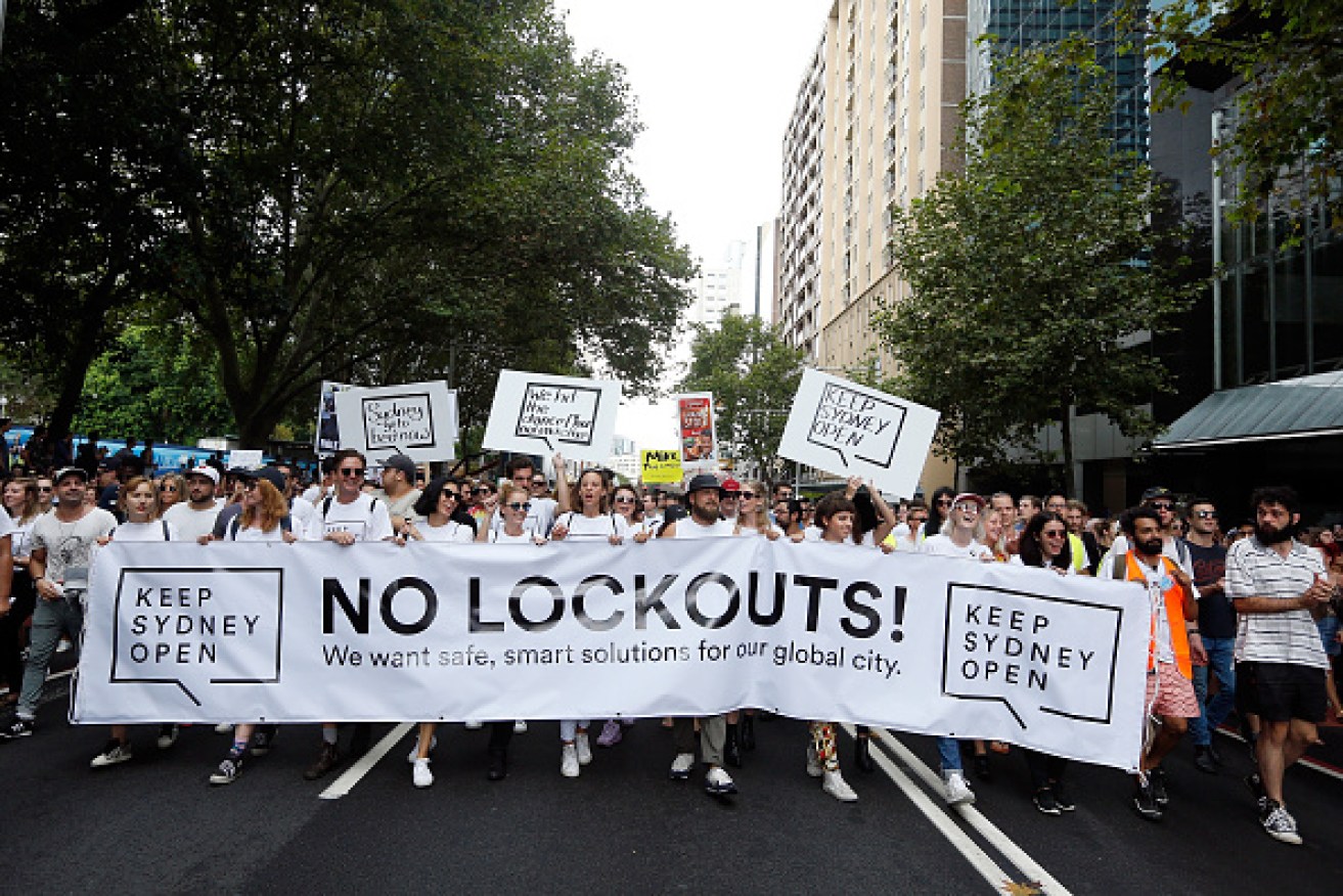 Sydney residents protest the controversial lockout laws in 2016.