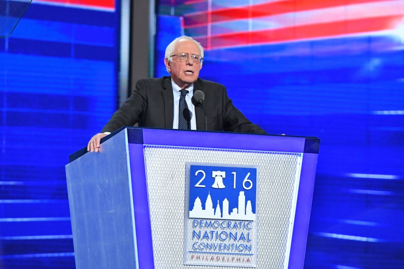 Bernie Sanders speaks to the crowds at the 2016 Democratic National Convention.