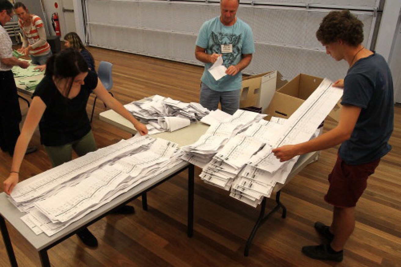 After 11 hours on the job, staffers started to count the votes. Photo: Getty