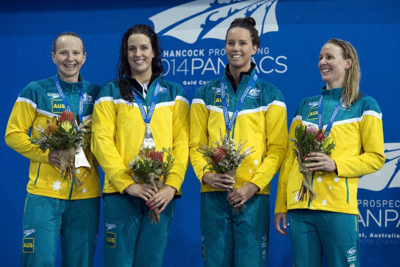 Australian swimmers L to R; Melanie Schlanger, Brittany Elmslie, Emma McKeown and Bronte Barratt. 