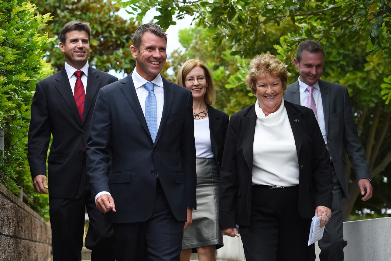 Calls for Mike Baird (front left) to appoint a new health minister.
 Photo: AAP