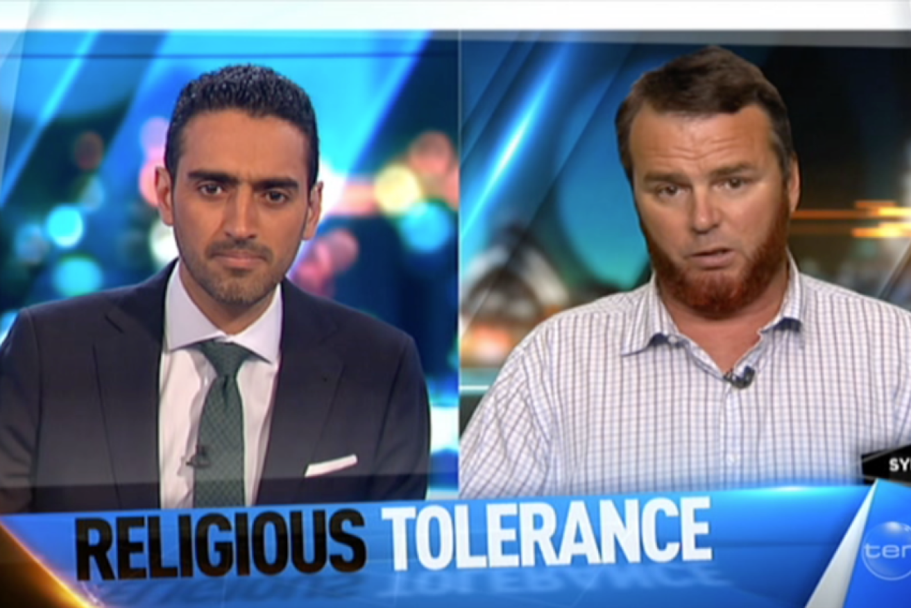 Waleed Aly seemed offended at claims made by the anti-Muslim activist. 