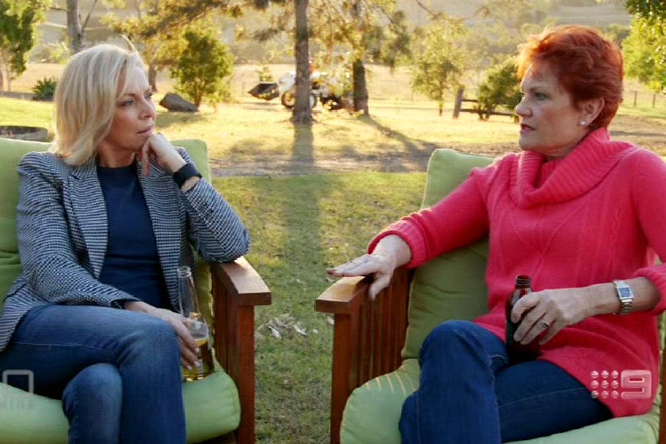 The interview was relaxed. So relaxed that Liz Hayes and Ms Hanson shared a beverage. 
