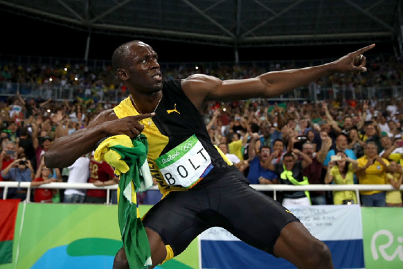 Bolt's traditional celebration before dancing up a storm in a Rio club.
