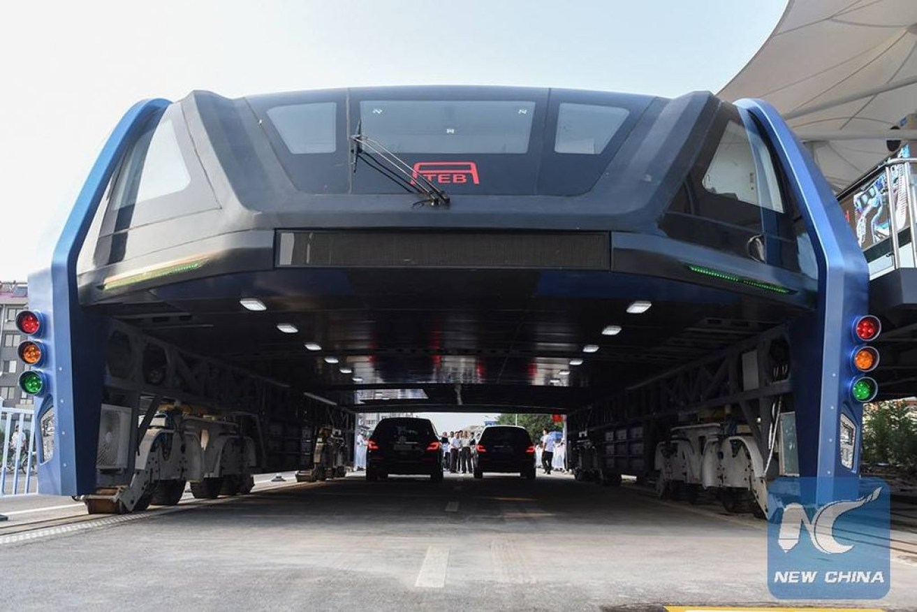 The elevated bus will undergo pilot projects in five cities. 