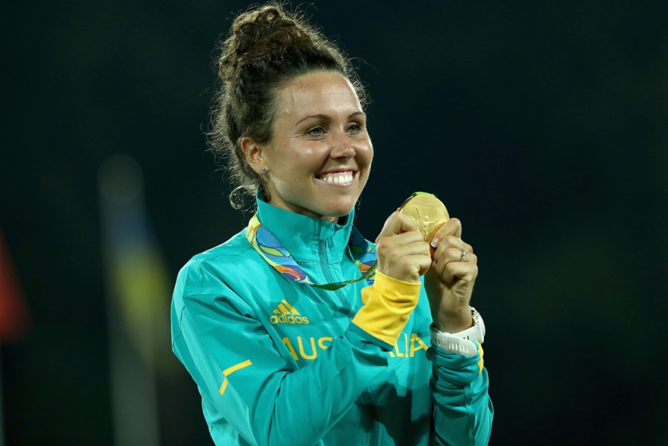 Esposito celebrates her triumph. Photo: Getty