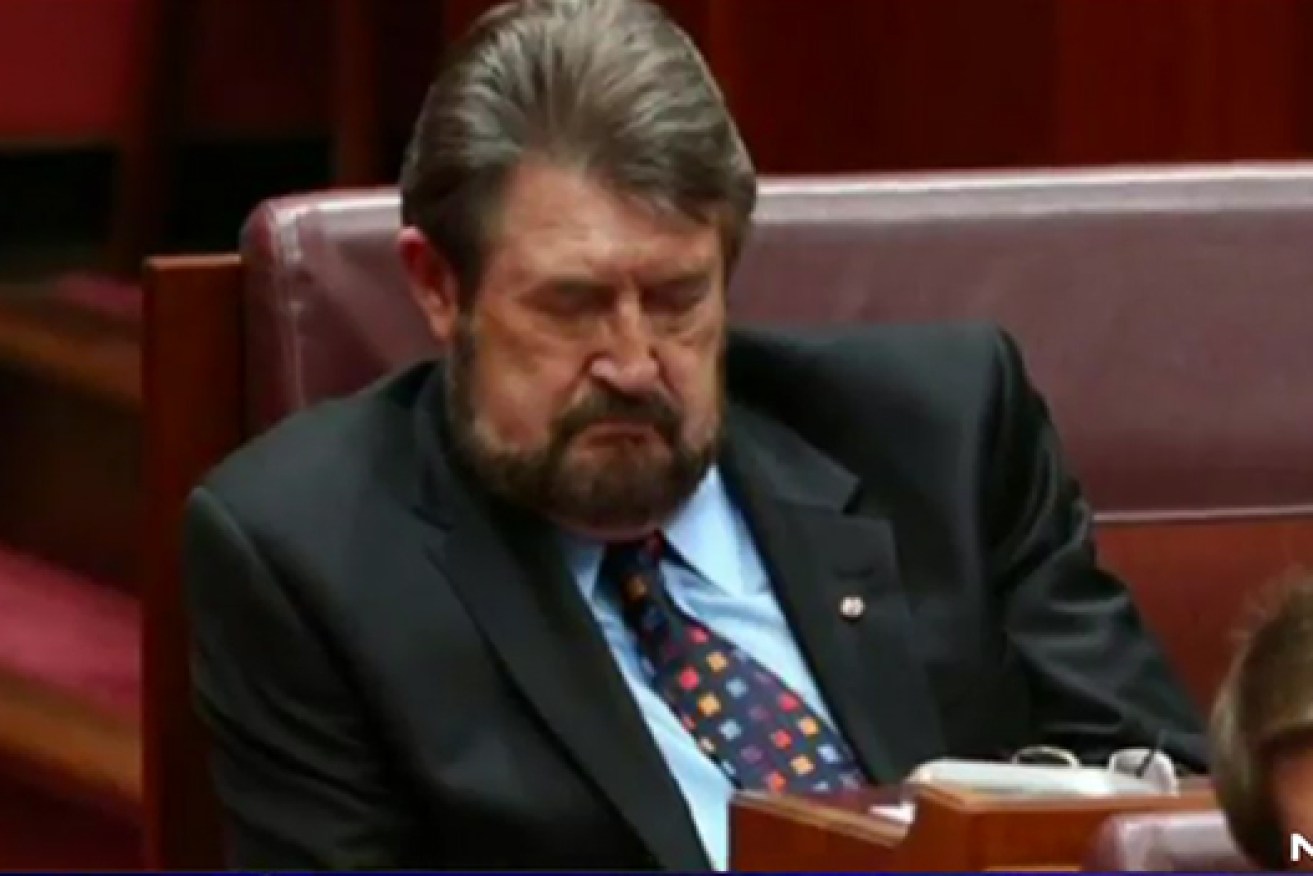 Derryn Hinch was caught sleeping during his first day in Parliament.