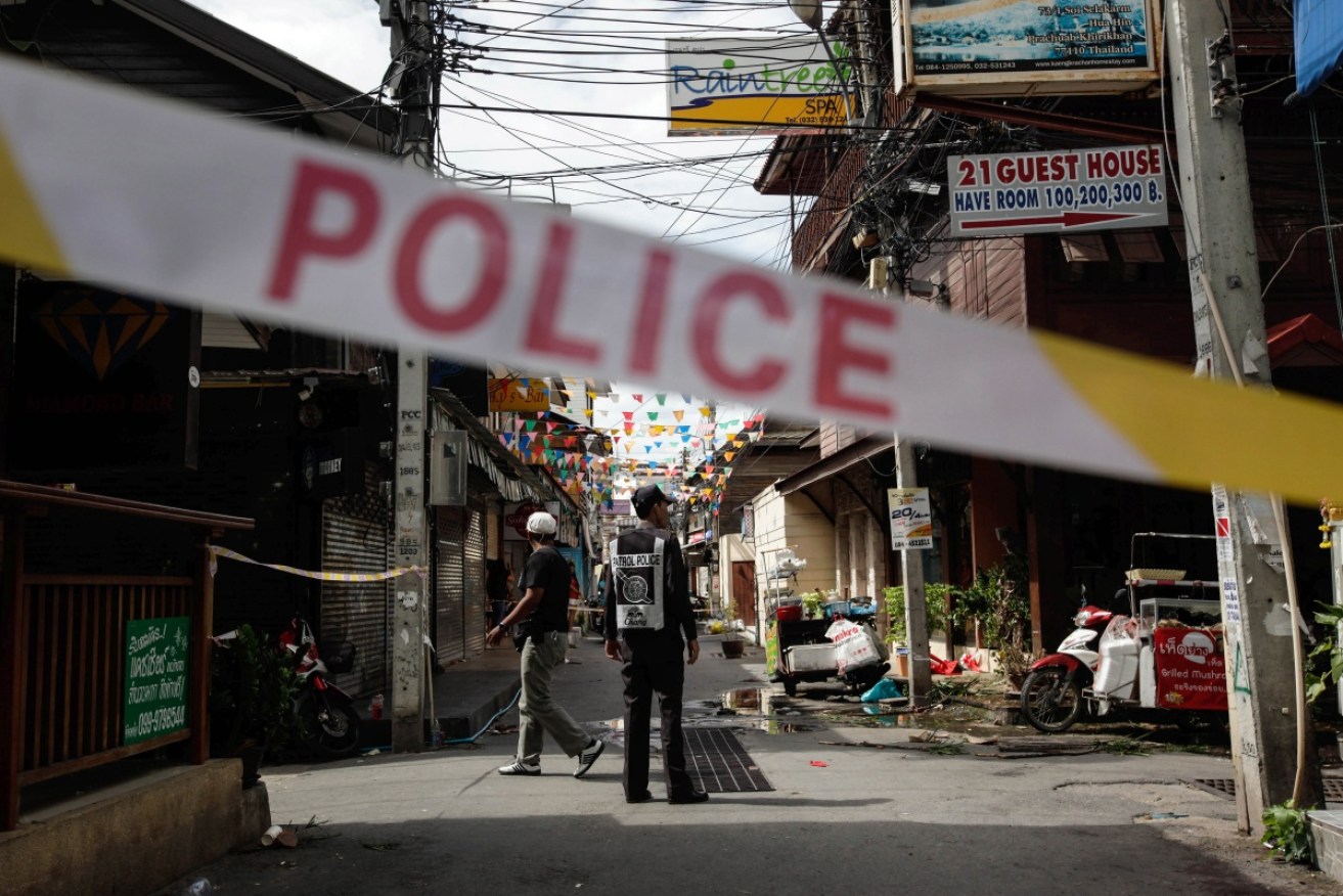 Thai police at the site of an explosion in Hua Hin, Thailand.