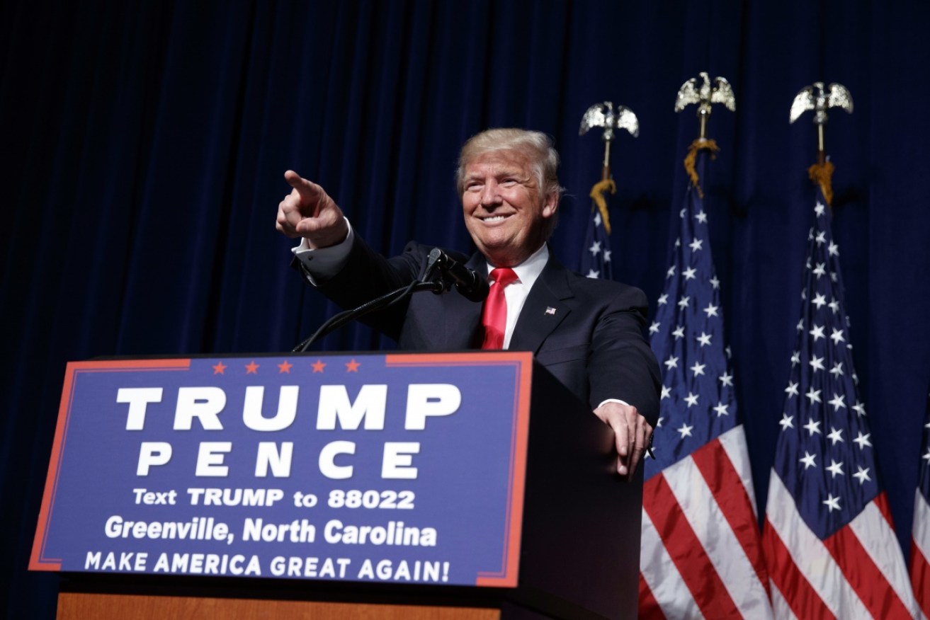 Donald Trump delivers his speech at the Union League of Philadelphia.