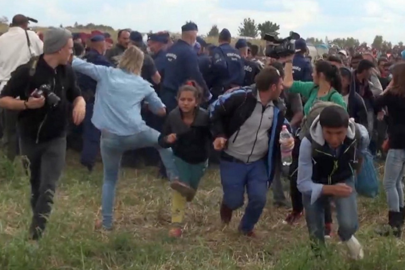 Camerawoman Petra Laszlo filmed kicking a young migrant from Serbia.