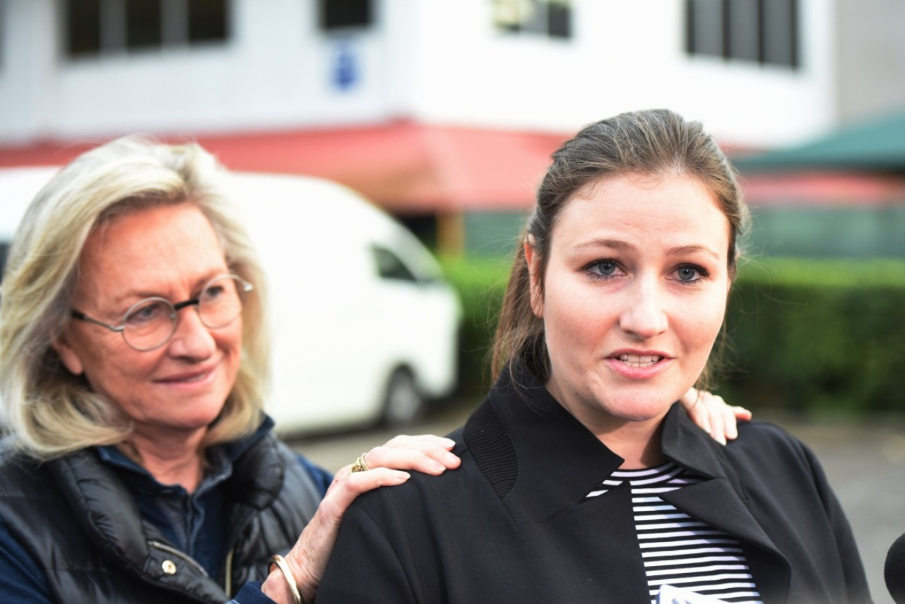 Harriet Wran (right) with mother Jill Hickson-Wran after her release. 