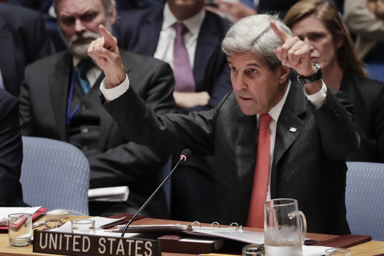 US secretary–general John Kerry let loose at Russia during the Security Council meeting.
