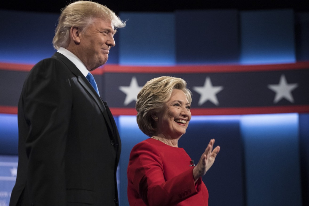 Let the talking begin. Hillary Clinton and Donald Trump at the start of the presidential debate.