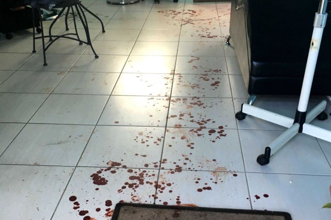 Blood on the floor of the salon. 