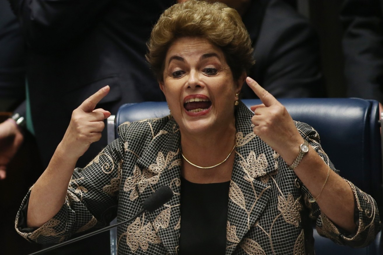 Suspended President Dilma Rousseff speaks during her impeachment trial.