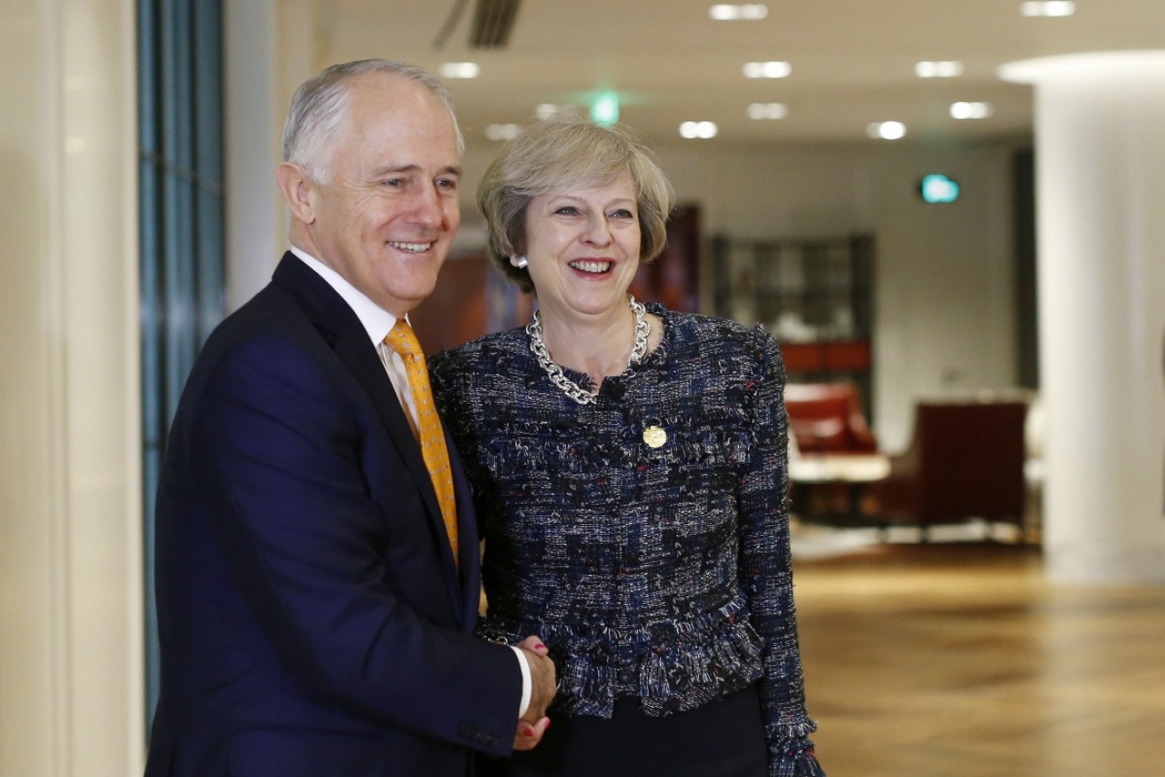 Prime Ministers Malcolm Turnbull and Theresa May at the G20 summit in China.