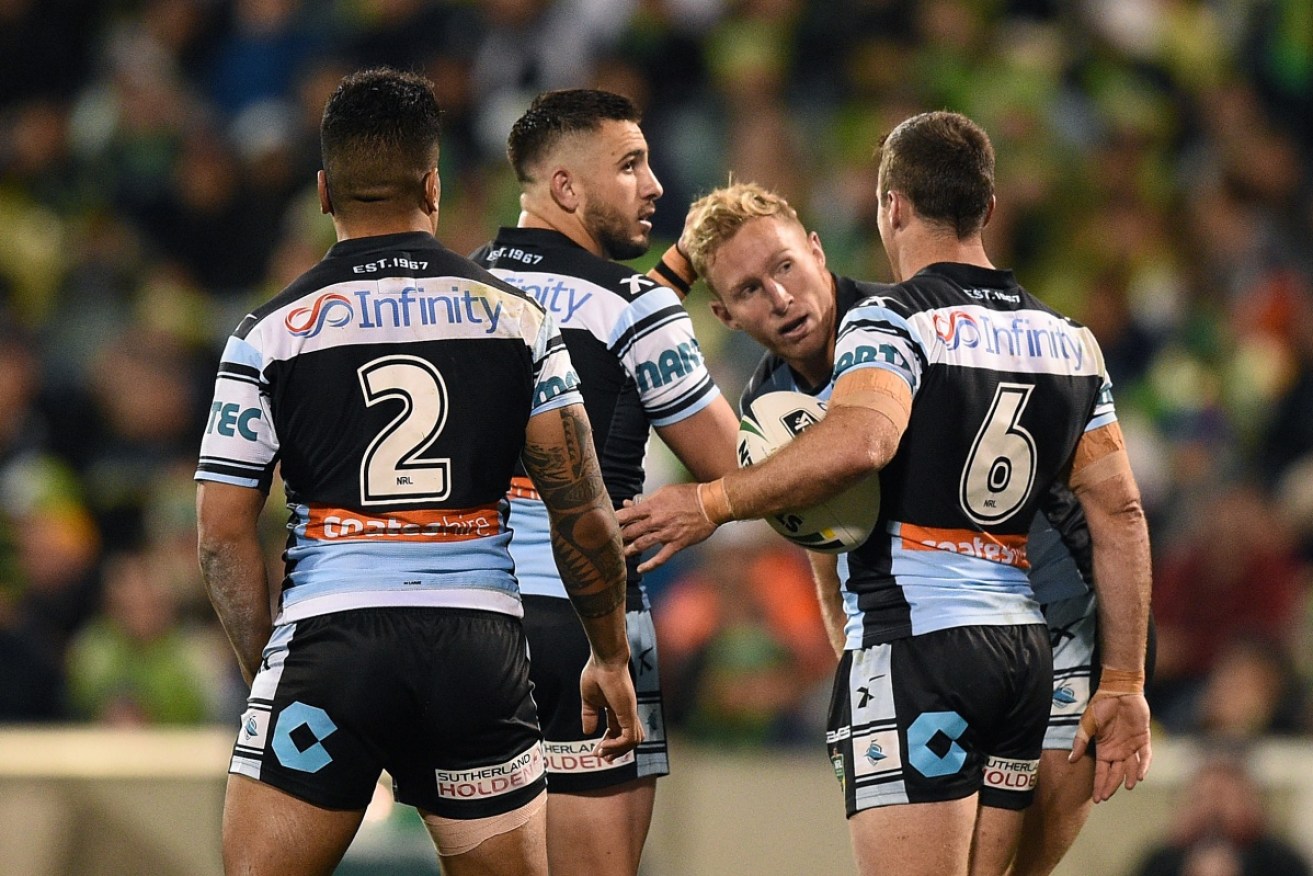 Matt Prior celebrates after scoring a try against the Raiders during the NRL Qualifying Final.