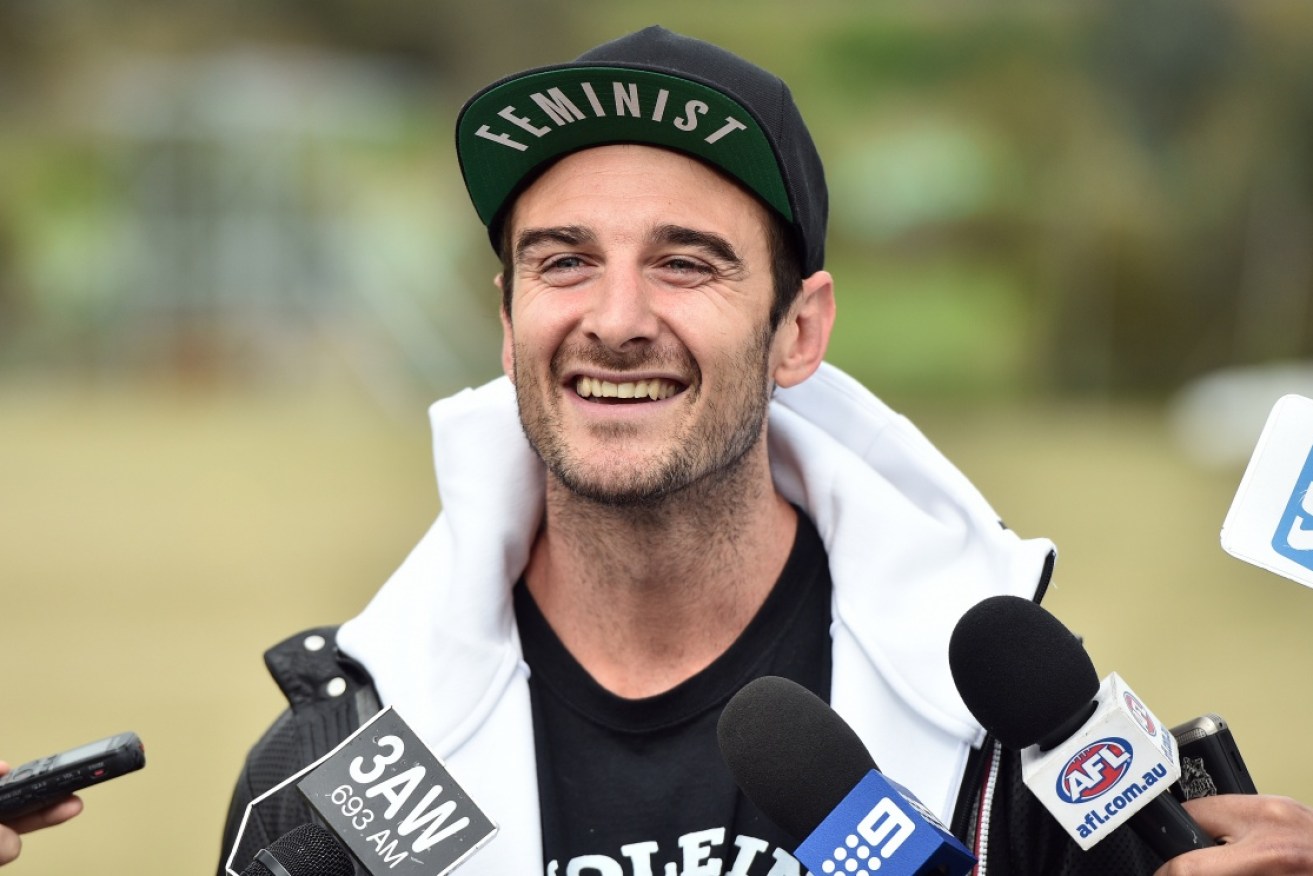 Jobe Watson at his press conference confirming his return to the AFL. Photo: AAP