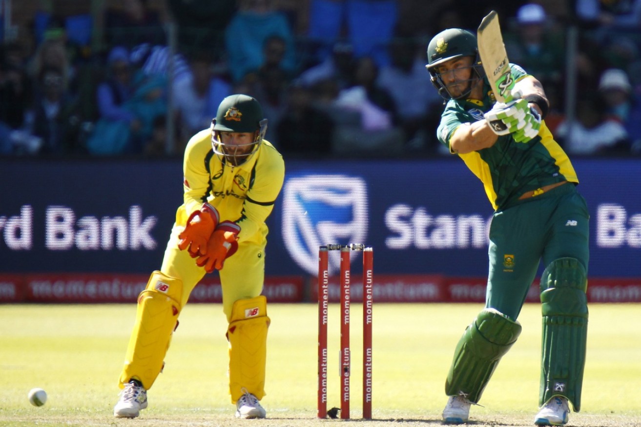 Matthew Wade (left) has been cited after a run–in with South African spinner Tabraiz Shamsi. 