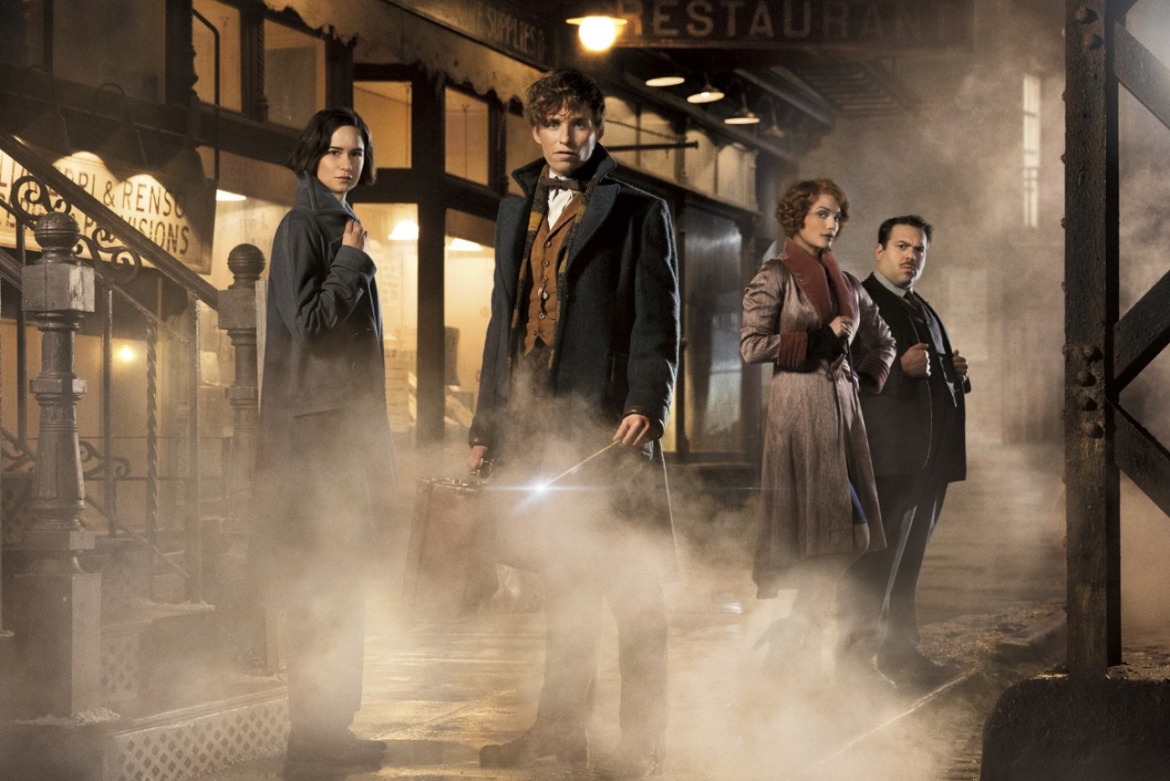 Katherine Waterston, Eddie Redmayne, Alison Sudol and Dan Folger in a scene from Fantastic Beasts and Where to Find Them.