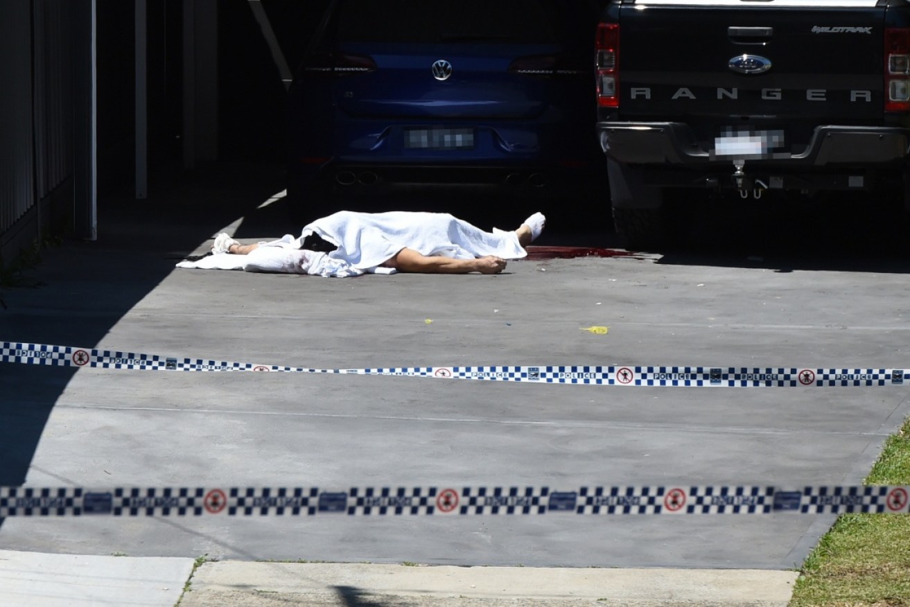 The body of Hamad Assaad where he fell in the Sturt Ave driveway. Photo: AAP