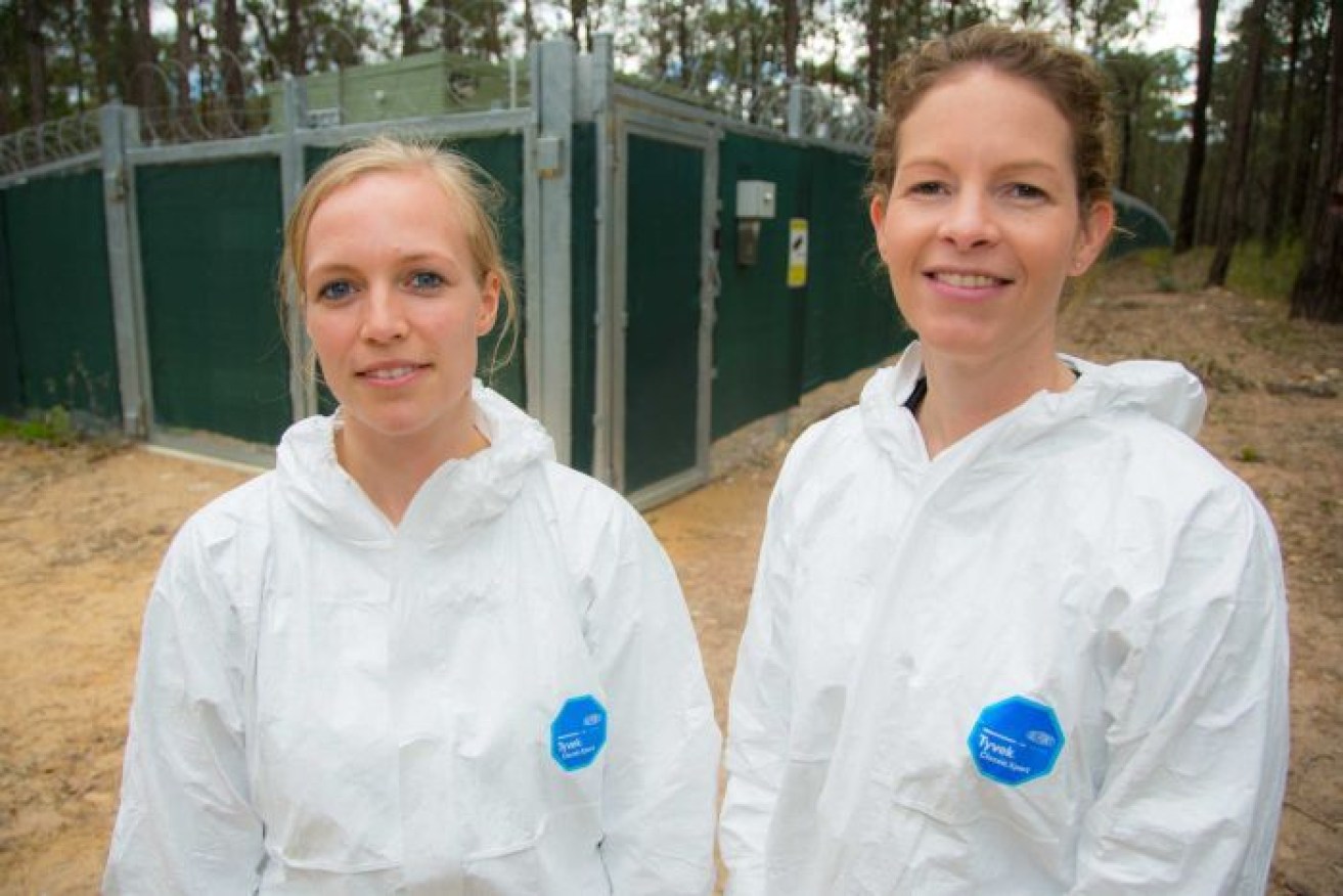 Dr Shari Forbes and PHD student Maiken Ueland outside the body farm.