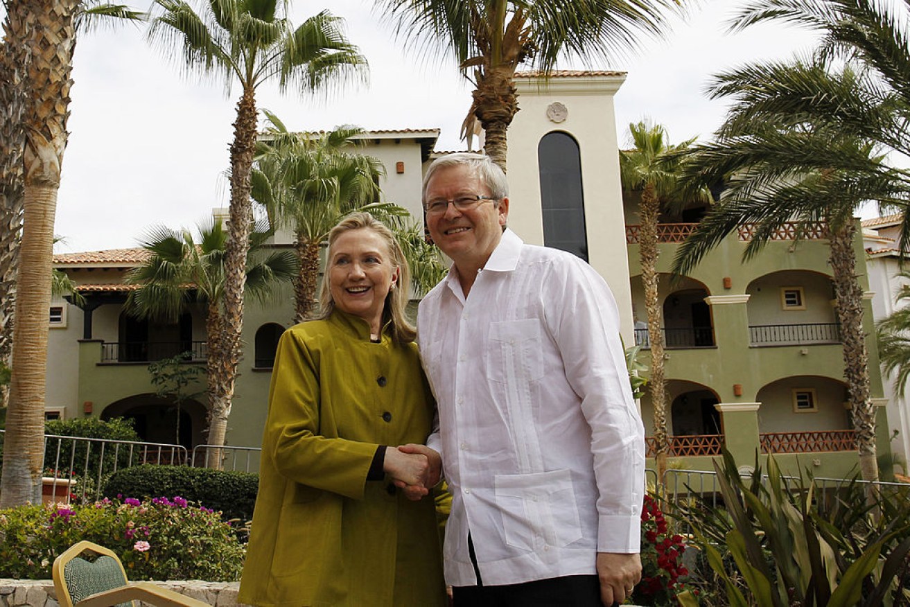Kevin Rudd meeting Hillary Clinton in 2012.