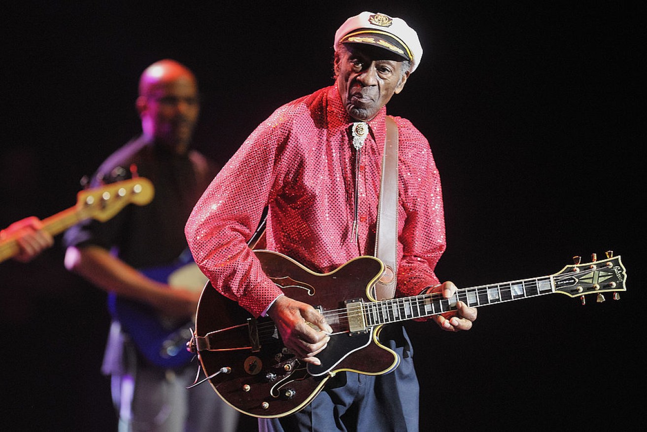 Chuck Berry performs on stage in Moscow, Russia, in 2014.