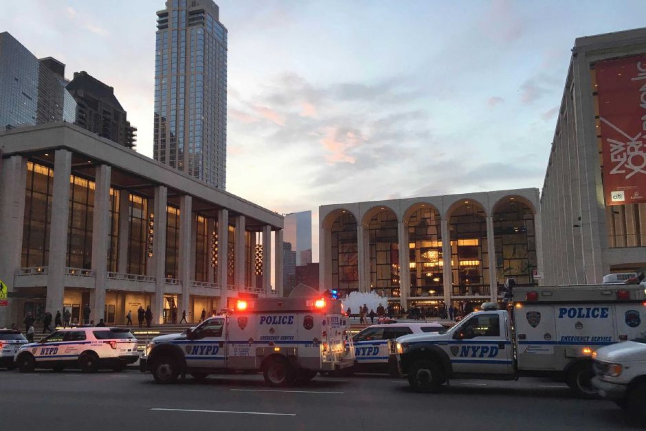 Police vehicles outside New York's Metropolitan Opera.