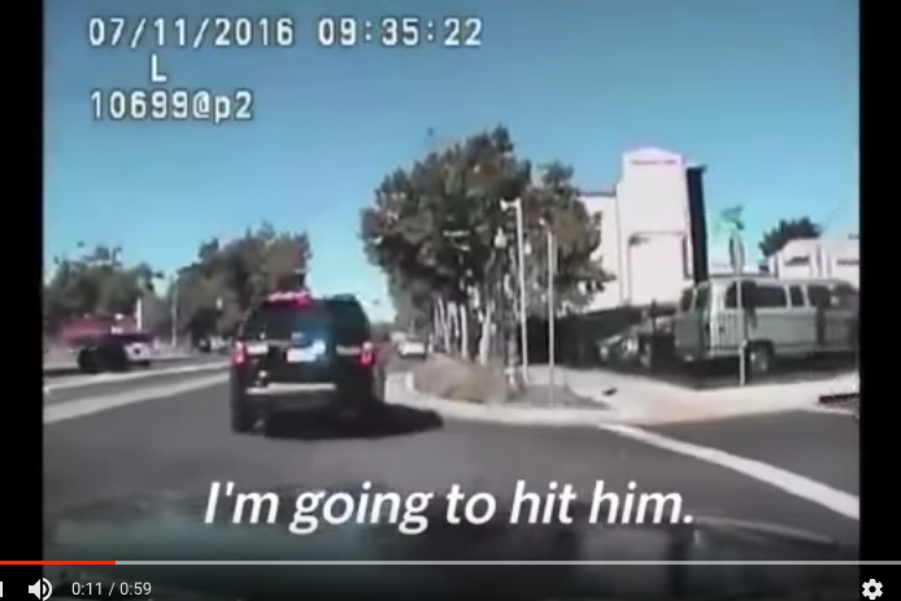 The officer explicitly stated he wanted to run down the man. 