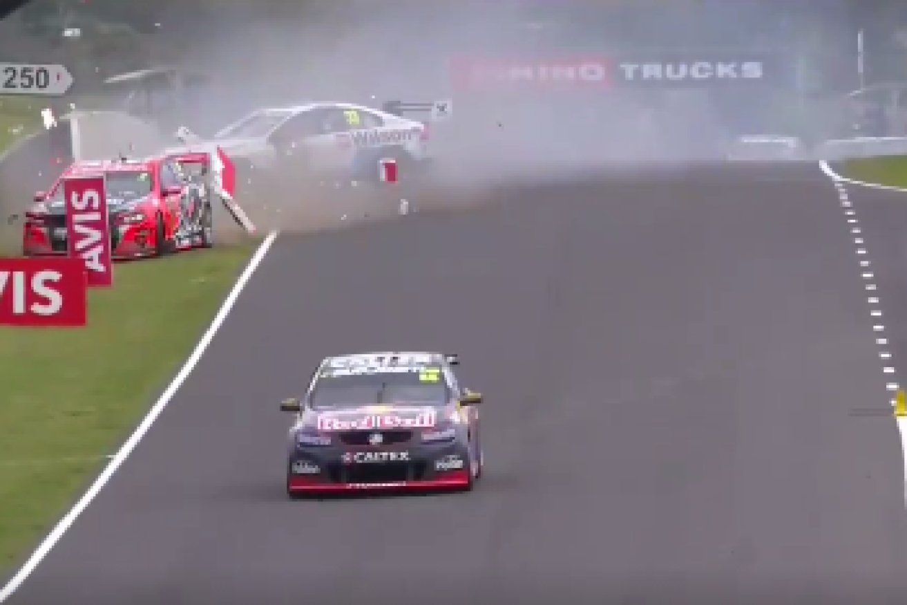 The dramatic crash that ended Whincup's chances of a podium finish.