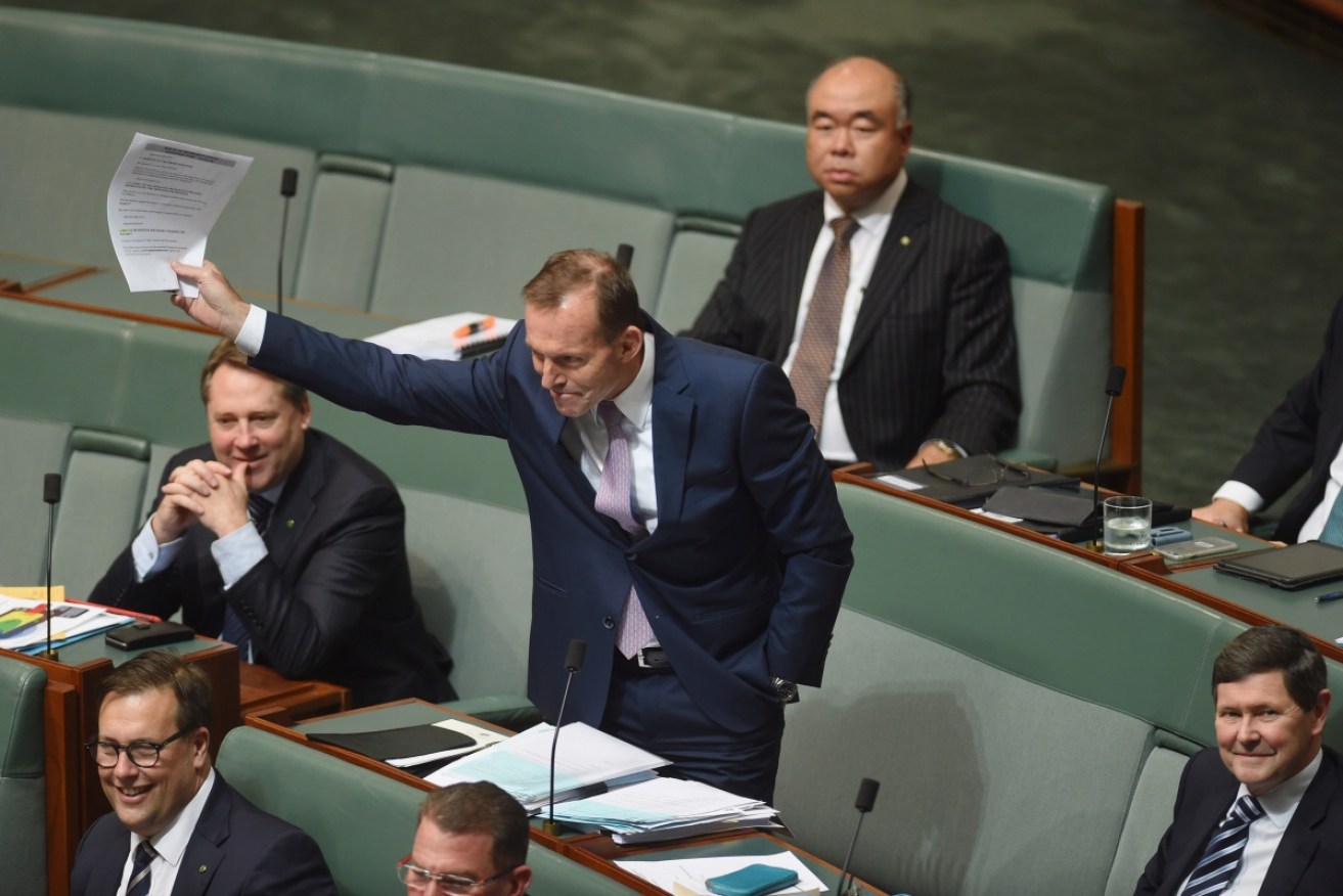 Tony Abbott asked his first question from the backbench since being ousted as PM.