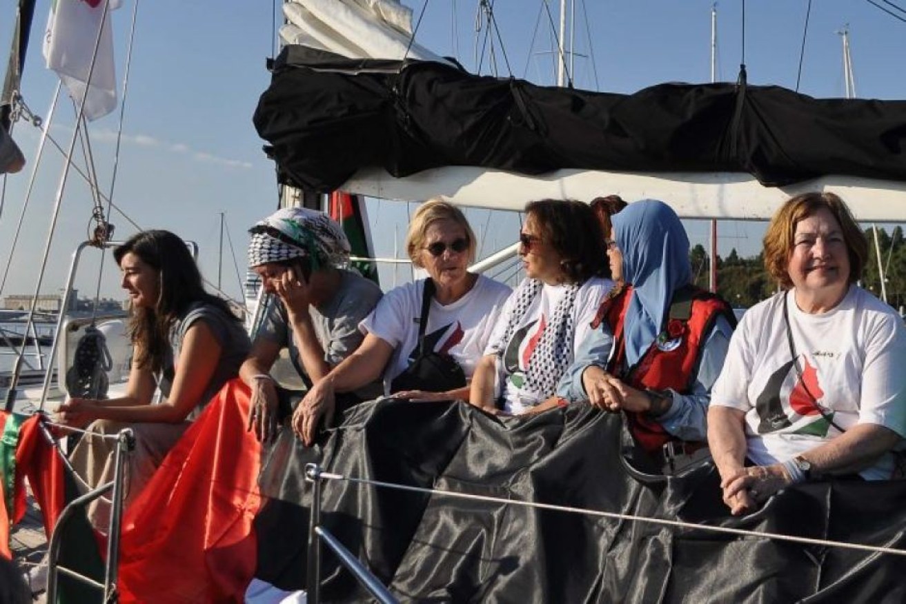 Pro–Palestine female activists on board the Zaytouna–Oliva, pictured in September. 