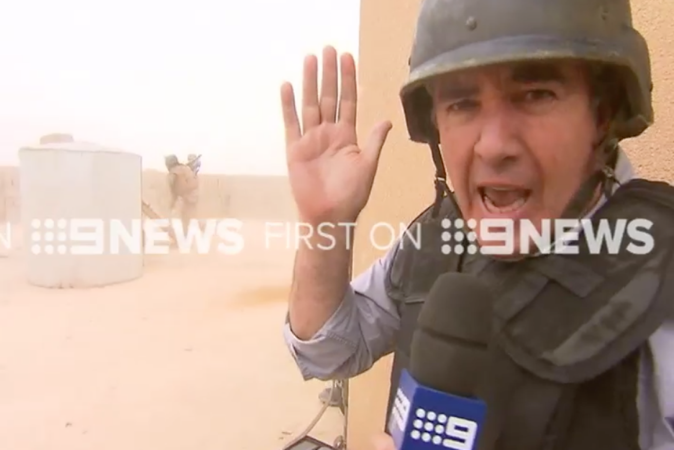 Nine's Mark Burrows encountered rocket-propelled grenades, tanks and fighter jets.