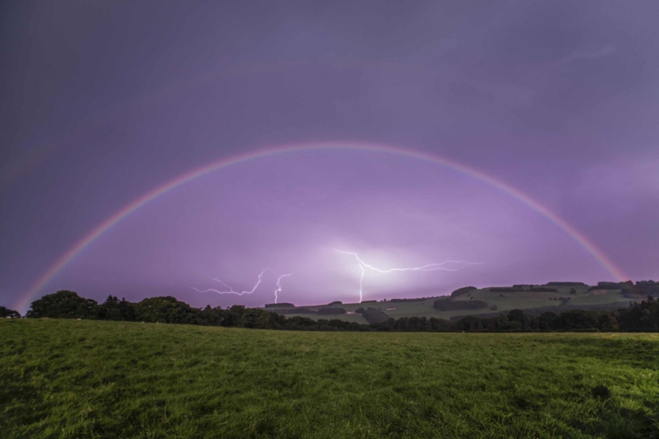 A moonbow is visible in the night sky above a field in Northumberland, northern England last month.