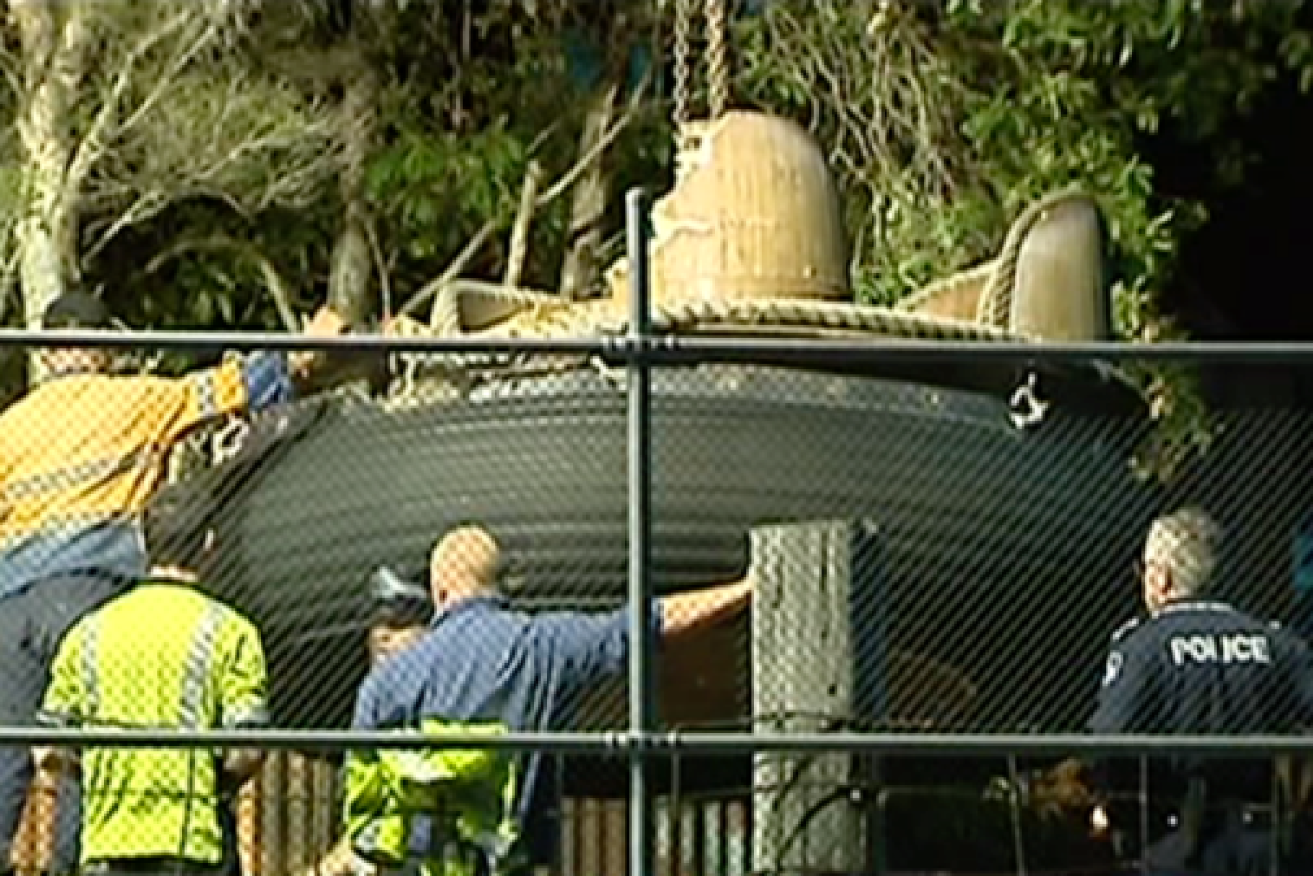 One of the rafts involved in the incident is taken away to be examined. Photo: Network Ten