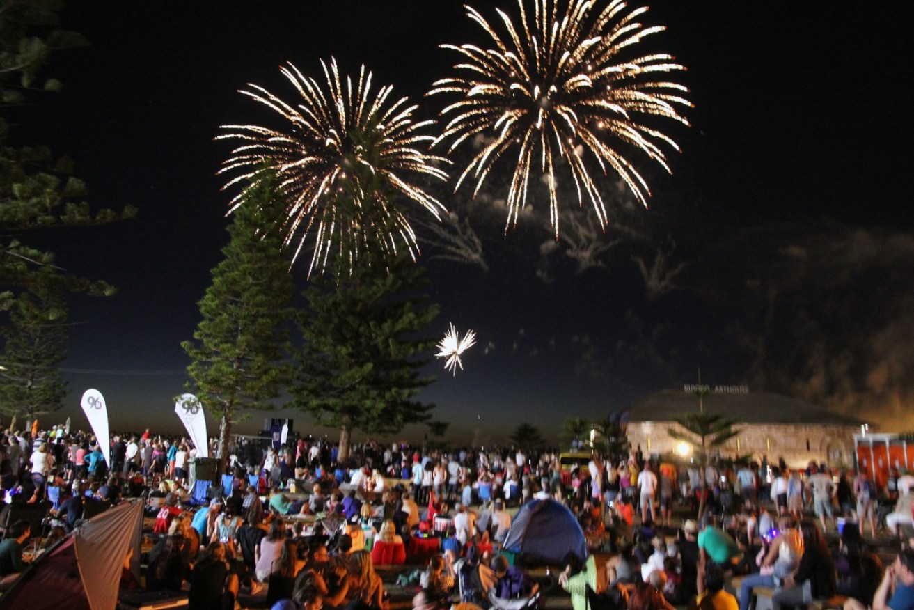 The fireworks at Bathers Beach, Fremantle, in 2015.