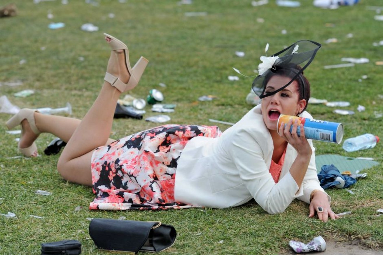 Some women at this year's Melbourne Cup, including "wheelie-bin girl" (not pictured), were slammed online for "unladylike" behaviour.