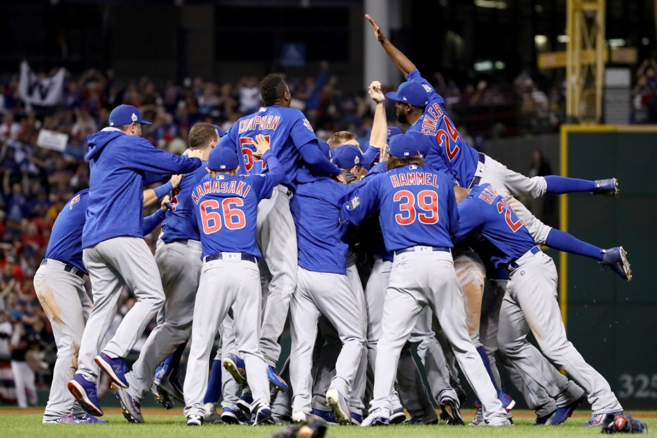 The Chicago Cubs celebrate its drought-breaking World Series win.
