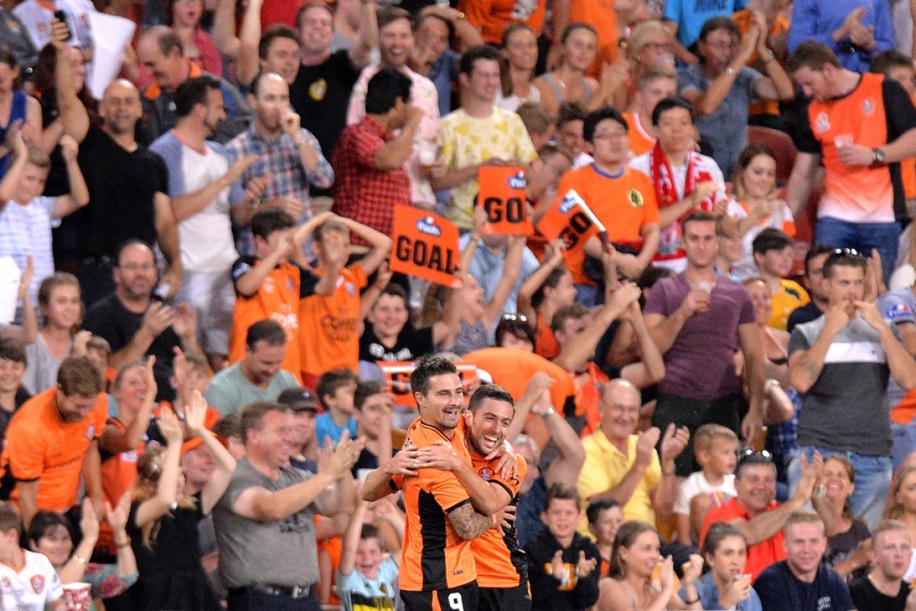 Jamie Maclaren celebrates after scoring the lone goal in his team's win over Melbourne City.