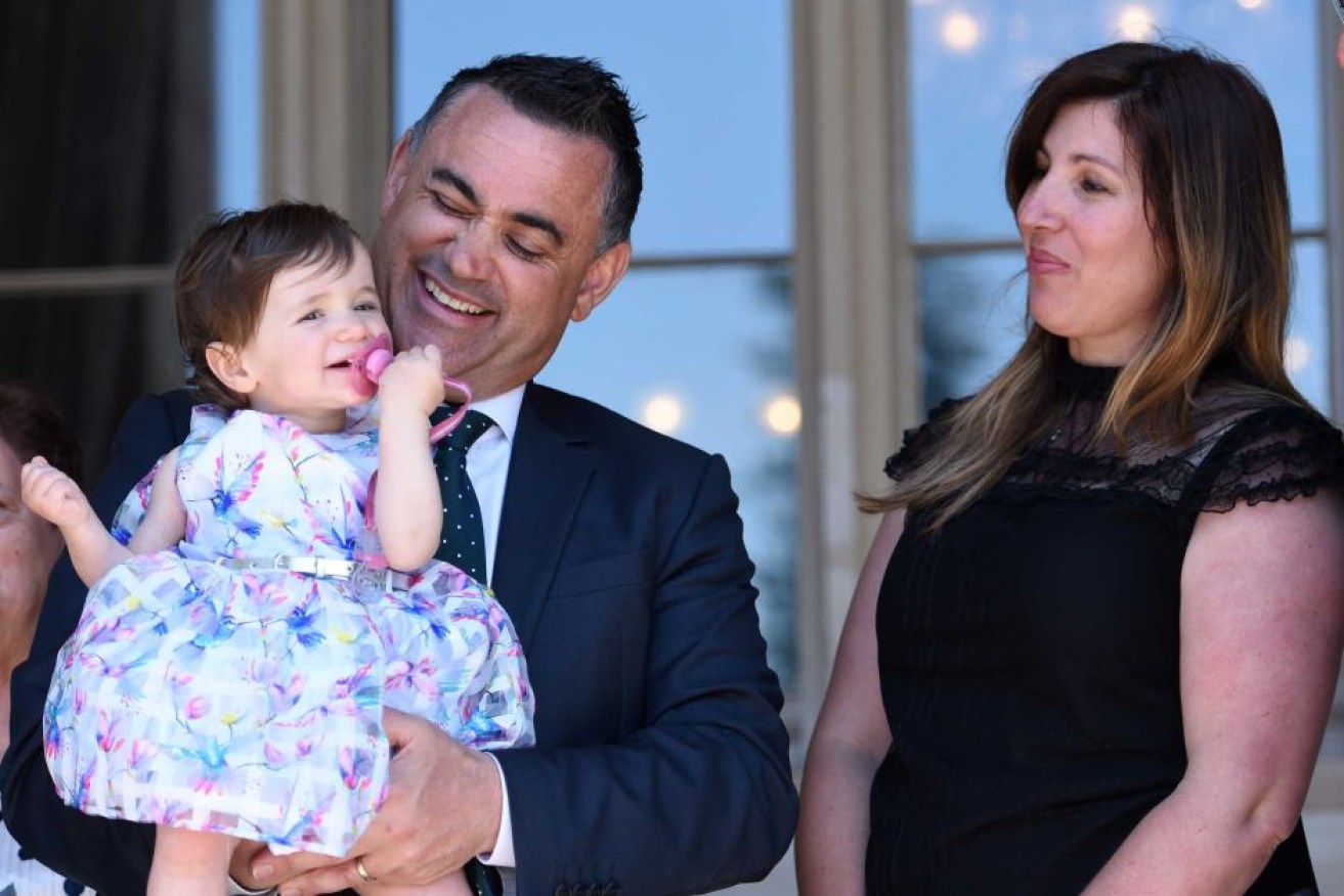 John Barilaro with daughter Sofia and wife Deanna, after being sworn in as Deputy Premier.