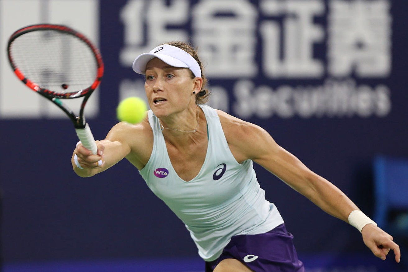 Samantha Stosur fell to Caroline Garcia at the Elite Trophy event in China.