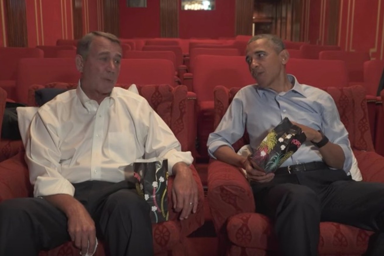 "Now that is a great movie": Barack Obama with former speaker John Boehner.