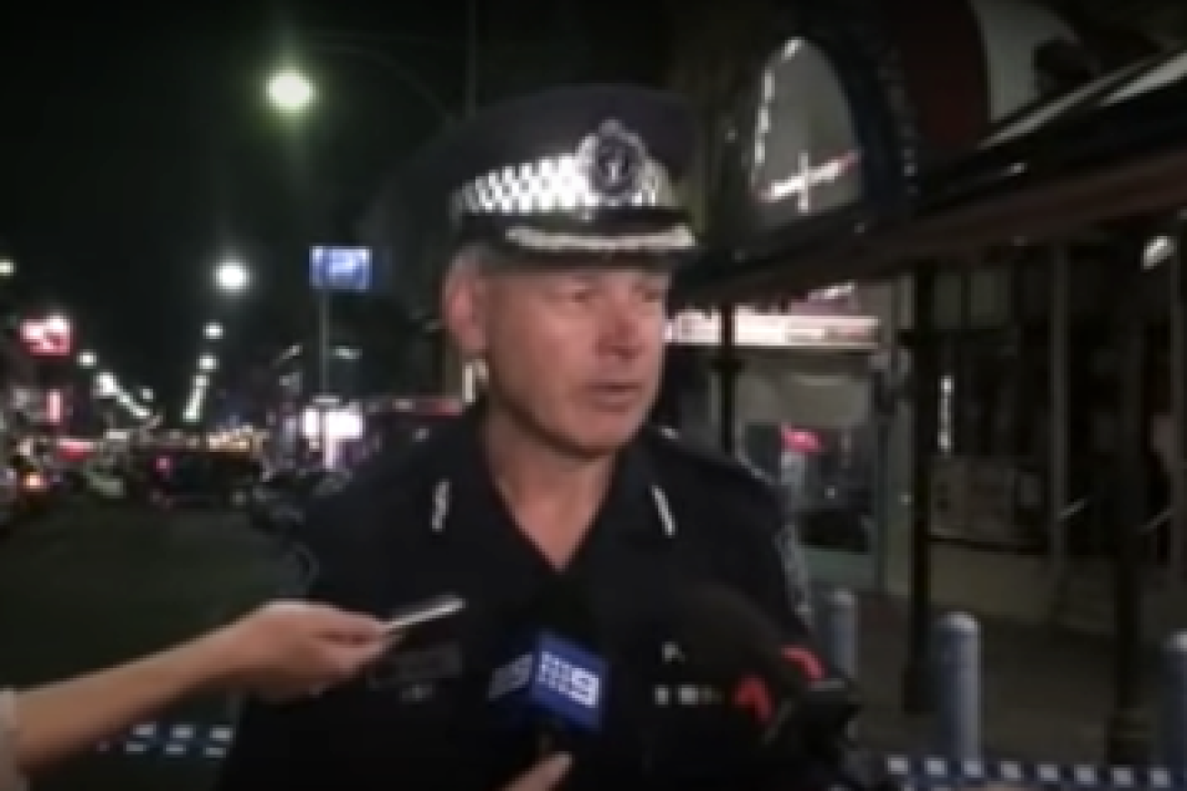 Assistant Commissioner Paul Dickson talking to reporters after the drama in Adelaide. 