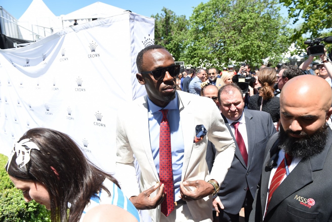 Sprinting star Usain Bolt was a special guest at Oaks Day in Melbourne.